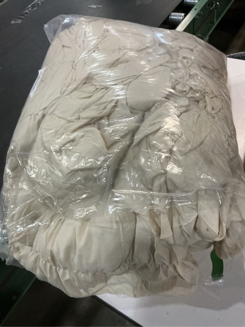 Condition photo showing As Is for bonlino queen comforter set - ruched comforter queen size bed set boho shabby chic bedding for bedroom comforter fluffy 3 piece ruffle comforter set with pillow white bedding soft wheat queen
