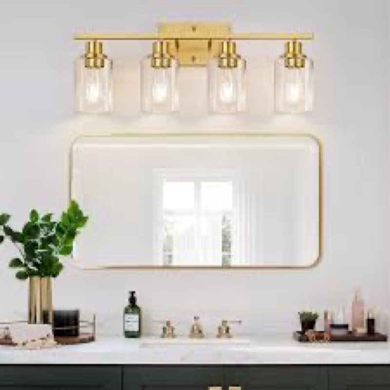 Blinghy 4-Light Bathroom Light Fixtures, Gold Modern Vanity Light with Clear Glass Shade, Bathroom L