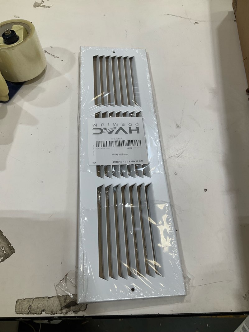 Condition photo showing Good Condition for 18"w x 4"h steel return air grilles - sidewall and ceiling - hvac duct cover - white [outer dimensions: 19.75"w x 5.75"h]