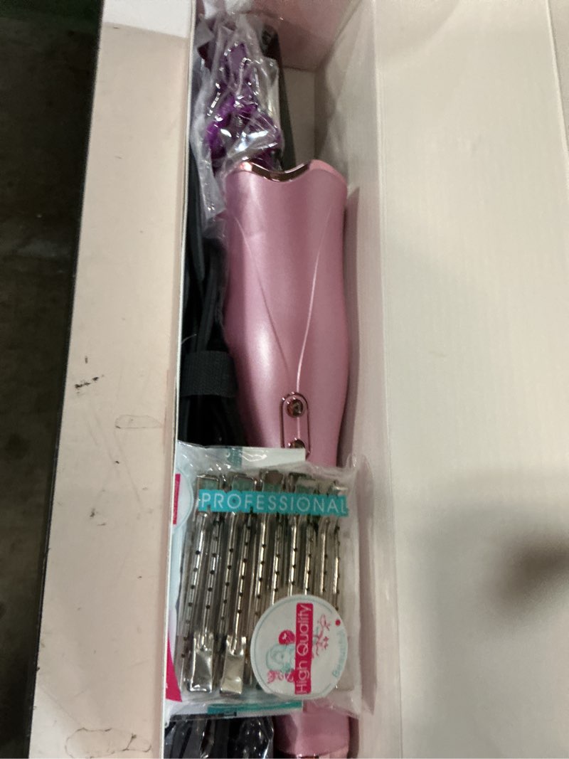 Condition photo showing New/Like New for automatic curling iron, curling wand self rotating for medium and long hair, with guider rod - easy to use, no burns, no tangle, fast curl, 1 inch, dual voltage, automatic hair curler for teen girls
