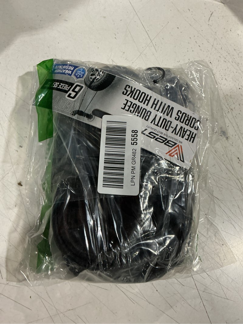 Condition photo showing As Is for extra long bungee cords with hooks - large heavy duty outdoor black bungie straps set of 6 pieces 72 inch 6 ft 6x72" - 6 piece 6 ft