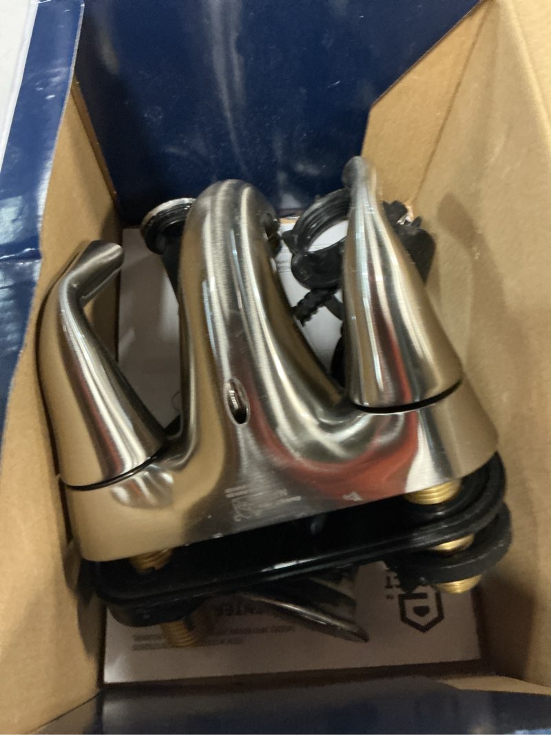 Condition photo showing As Is for project source dover chrome 4-in centerset 2-handle watersense bathroom sink faucet with drain and deck plate