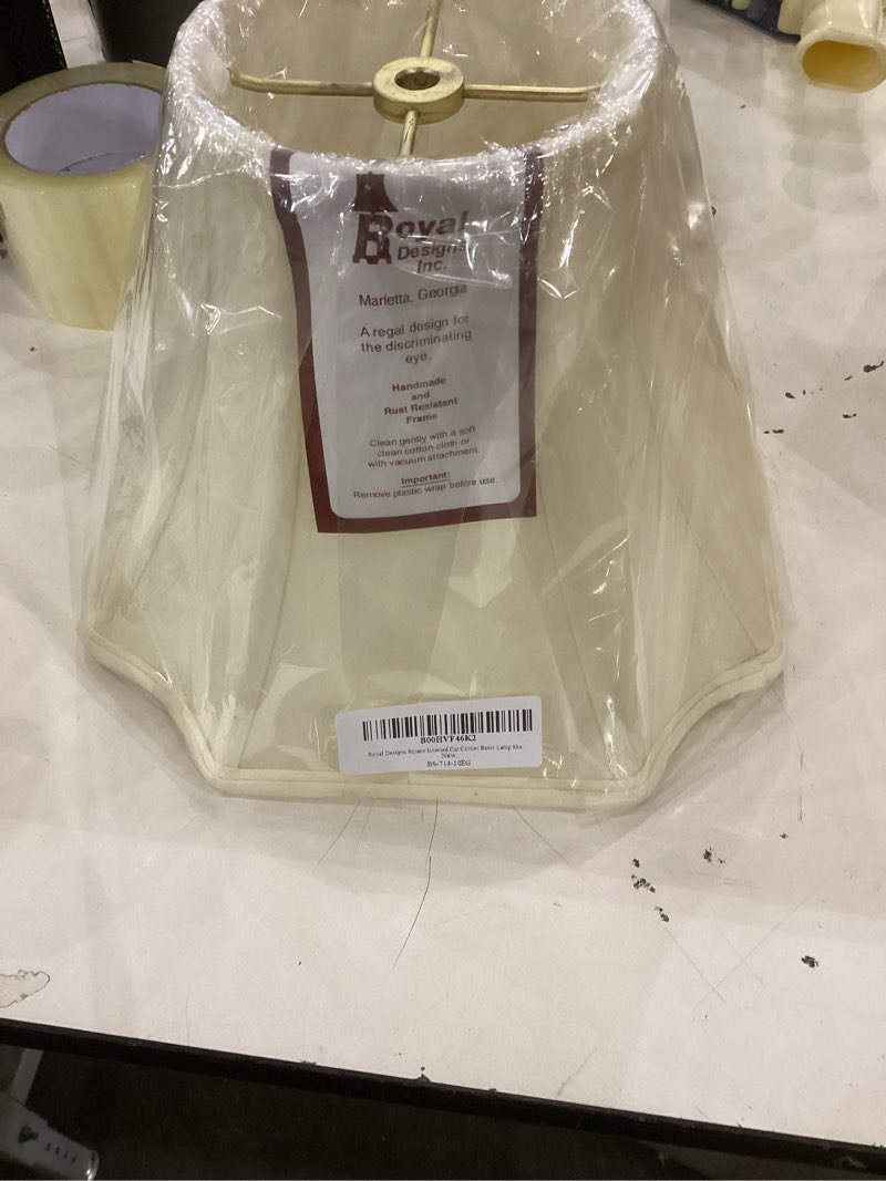 Condition photo showing New/Like New for Royal Designs Square Inverted Cut Corner Basic Lamp Shade, Beige, 8 x 18 x 13 Beige 8 x 18 x 13