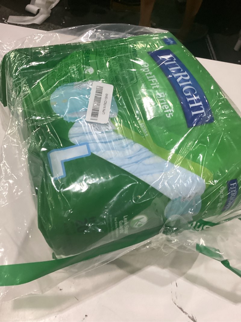 Condition photo showing Good Condition for fitright extra+ adult diapers, disposable incontinence briefs, leak-proof diaper, absorbent briefs for men and women, maximum protection, large, 44 – 56 in, 20 briefs per bag 20 count large