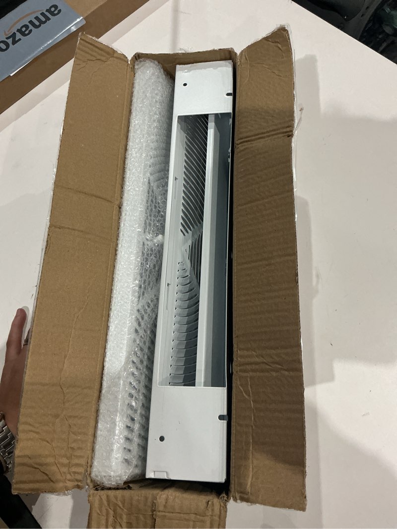 Condition photo showing As Is for aremae 2 pack baseboard register vent 18 inch - roundflow design for maximum air flow - smooth-glide air adjust lever - heavy duty rust-proof steel - tool-free easy installation