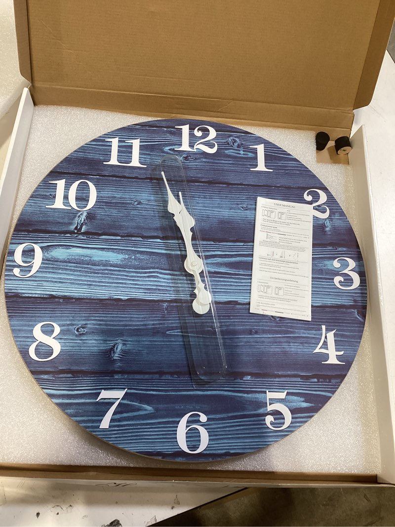 Condition photo showing Good Condition for xfm blue wall clock battery operated 20 inch silent wood wall clocks country retro farmhouse wall clock decorative for kitchen living room bedroom