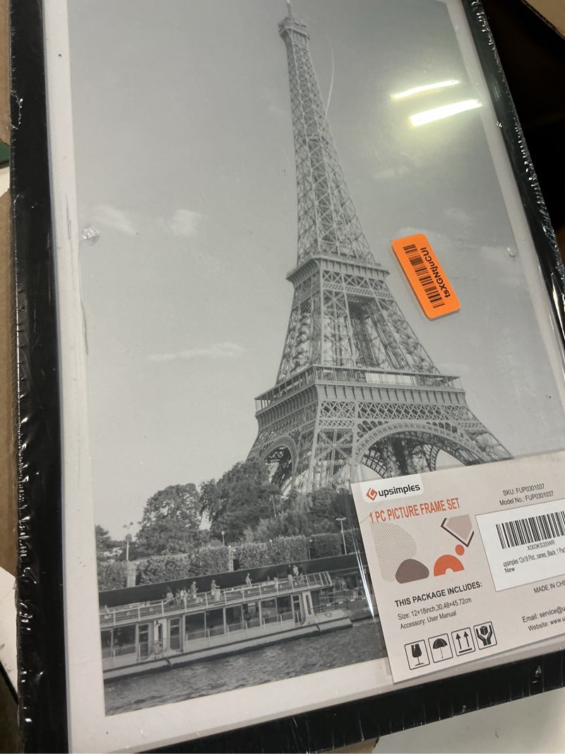 Condition photo showing New/Like New for upsimples 12x18 picture frame, display pictures 11x17 with mat or 12 x 18 without, wall hanging poster frames, black, 1 pack black 12x18