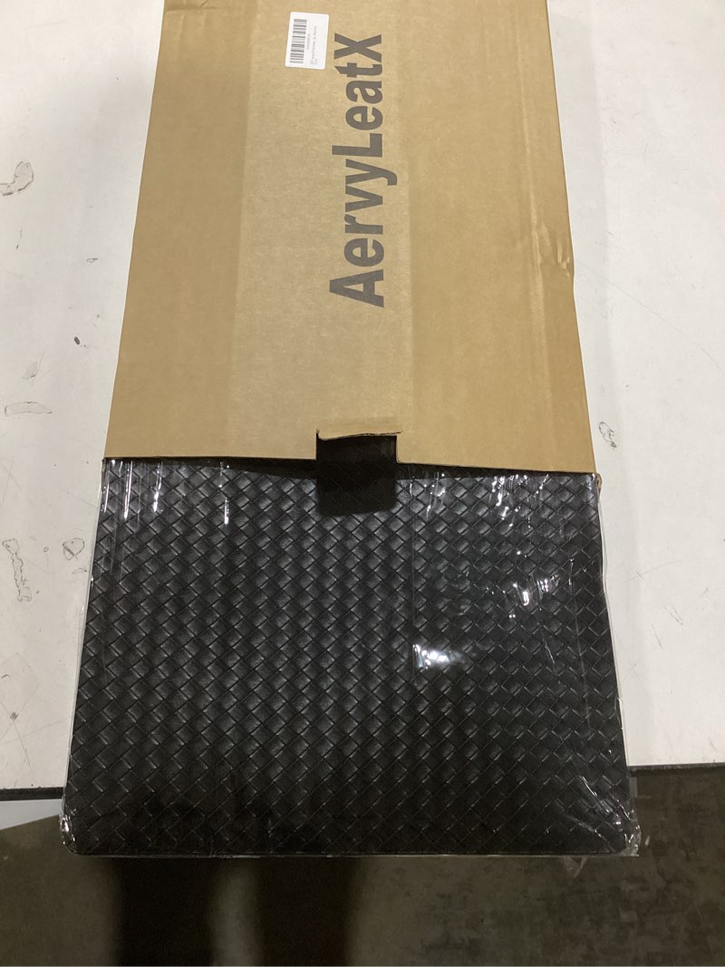 Condition photo showing Good Condition for Vinyl Placemats Set of 6-12×17.7 Inch Waterproof & Heattable Placemats, Fall Faux Leather Wipeable Outdoor Table Mat for Dining, Kitchen, Indoor Outdoor Use (Black, Woven Pattern) Black Woven pattern