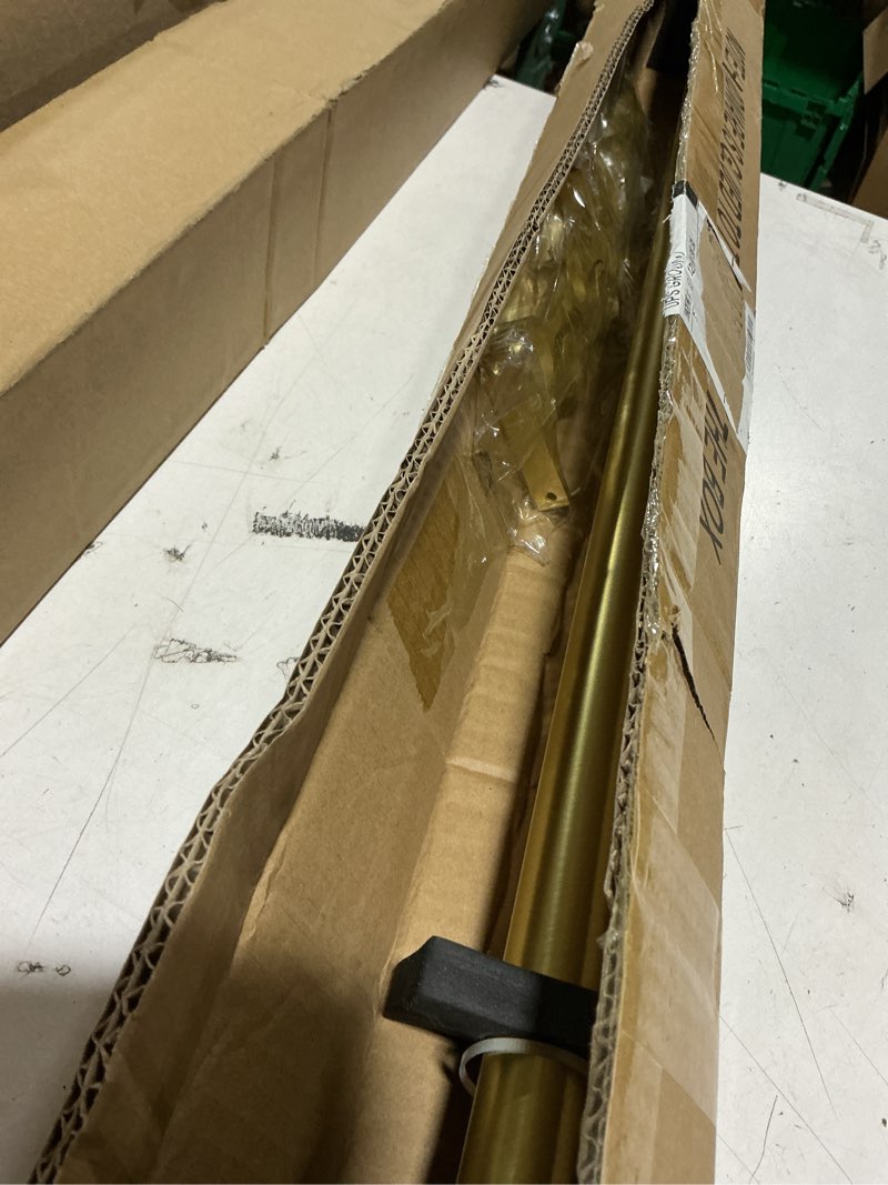 Condition photo showing New/Like New for double curtain rods with aluminum end cap and full surround brackets,1-inches front and 5/8 inches back adjustable between from 36 to 72 inches (3-6 feet),brass double window drapery rod for 36-72" brass