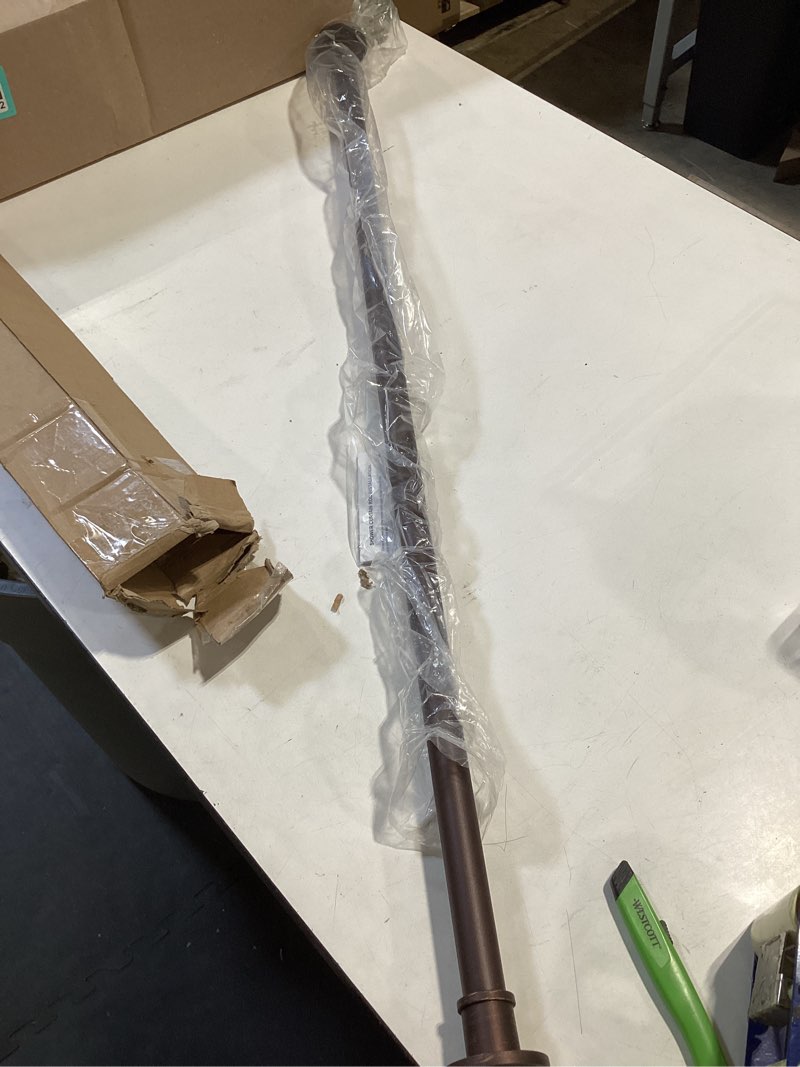 Condition photo showing As Is for briofox industrial shower curtain rod - never rust non-slip 43-72 inch stainless steel, bronze, painted-gold finial