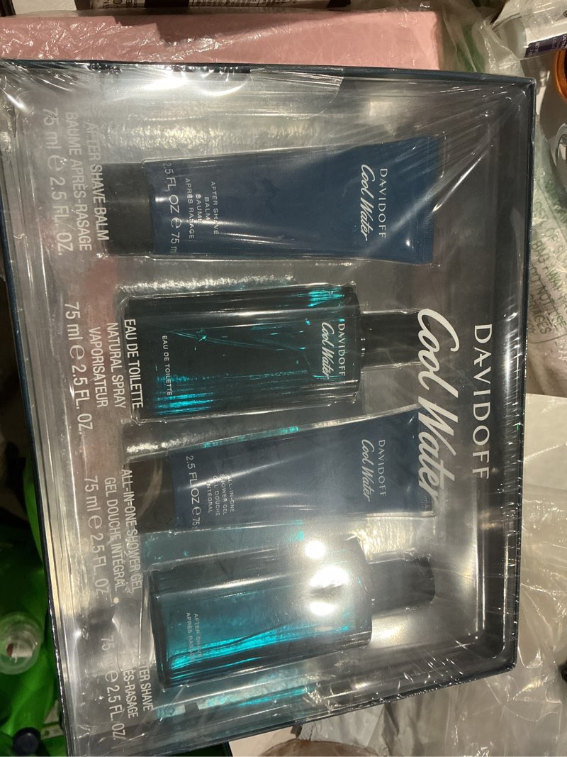 Condition photo showing New/Like New for davidoff cool water men's fragrance gift set | includes edt spray, after shave balm, shower gel & after shave, travel grooming, fragrance layering, gift set