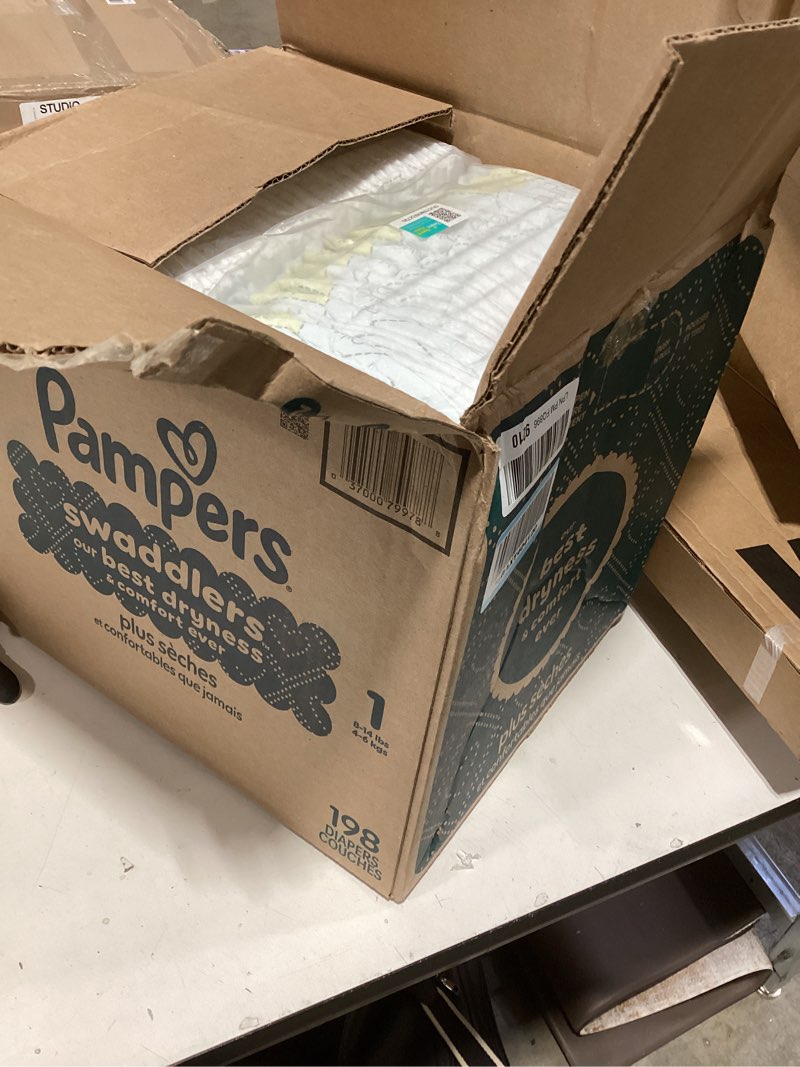 Condition photo showing New/Like New for pampers swaddlers diapers, size 1 (8-14 lbs), 198 count, absorbent, keeps baby dry and comfortable, skin safe disposable baby diaper (packaging may vary) size 1 198