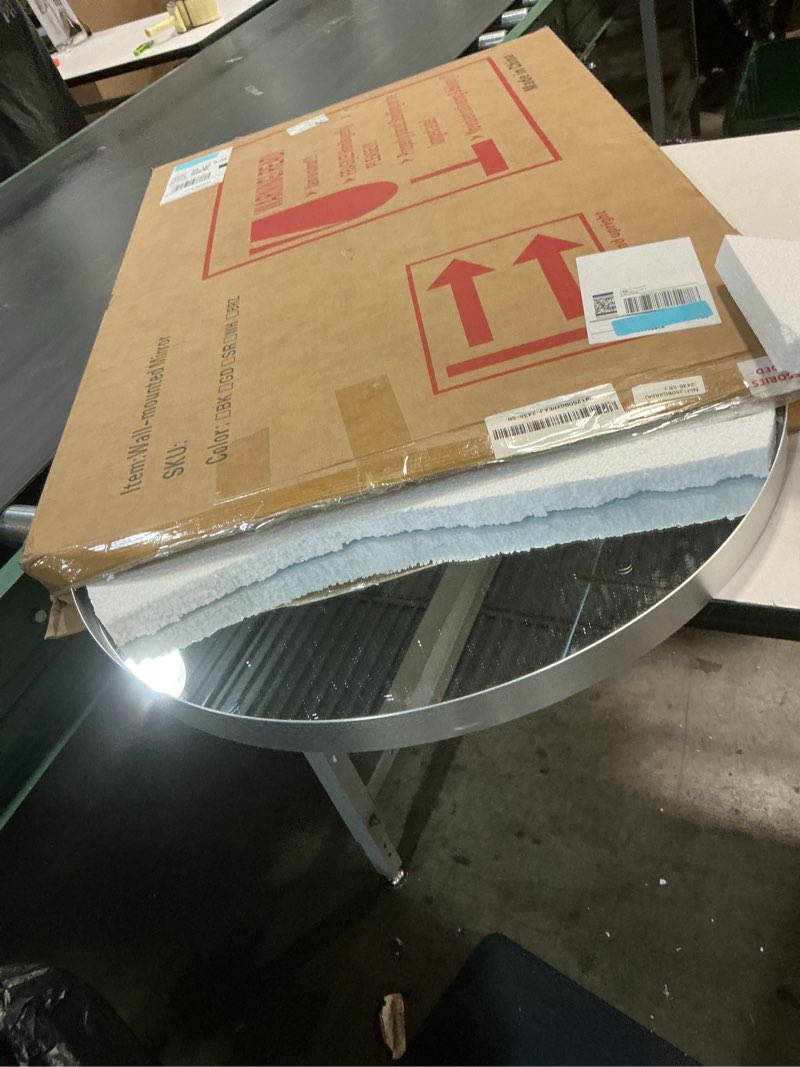 Condition photo showing Good Condition for Suidia 24" x 36" Bathroom Mirror, Bathroom Vanity Mirror Metal Framed, Wall-Mounted Mirrors for Bedroom, Living Room, Entryway, Hallway, Silver, Arch Style 36"L x 24"W Arch Style Silver