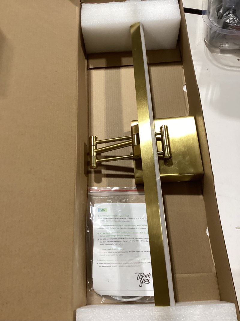 Condition photo showing Good Condition for led brass hard-wired connection gallery picture light for paintings gold lighting fixtures dimmable modern led picture lights artwork display lighting 23.6 inch 14w 3000k warm white hard-wired brass-square base 23.6inch dimmable