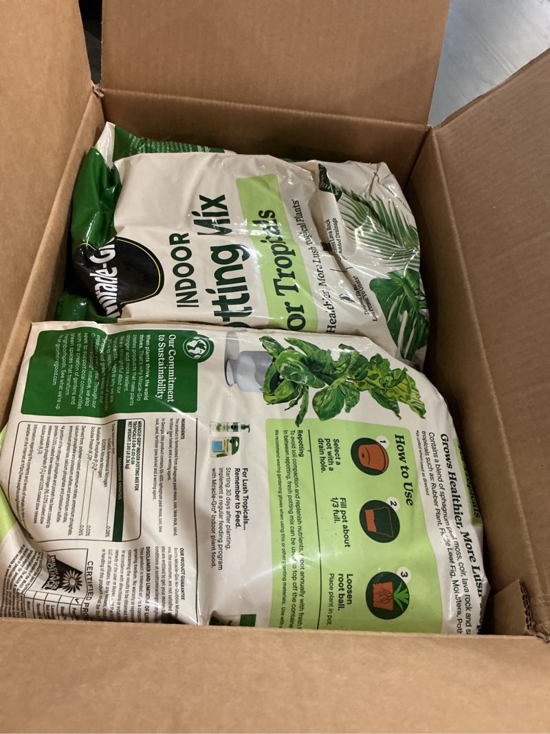 Condition photo showing New/Like New for miracle-gro tropical potting mix - growing media for tropical plants living in indoor and outdoor containers, 6 qt. (2-pack) 2 pack potting mix