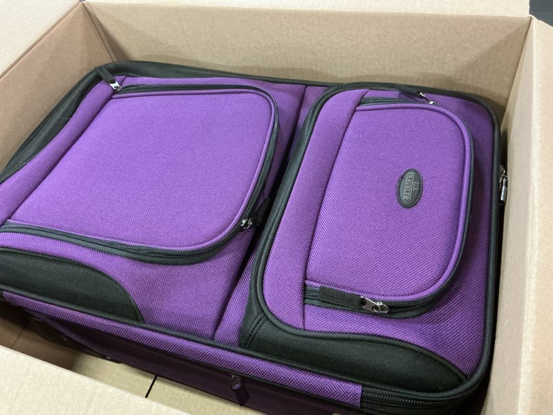 Condition photo showing Good Condition for u.s. traveler rio lightweight softside rolling carry-on suitcase, 2-wheel set, purple purple 2-wheel set (21"/14")