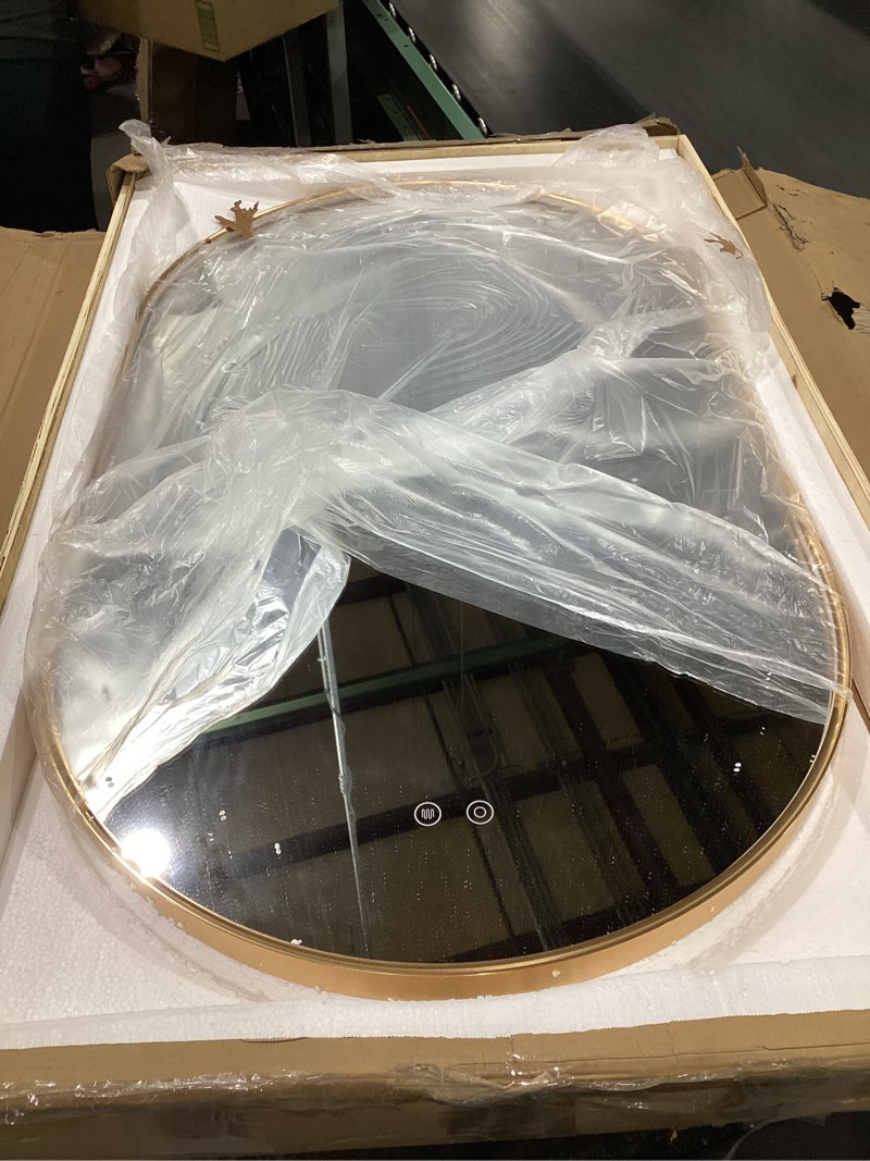 Condition photo showing Good Condition for 40"x24" Oval Led Mirror for Bathroom, Gold Metal Framed Lighted Vanity Mirror with Lights, Anti-Fog Light Up Mirror with 3 Colors Dimmable, Frontlit, Shatterproof, Horizontal/Vertical Gold 40"L x 24"W