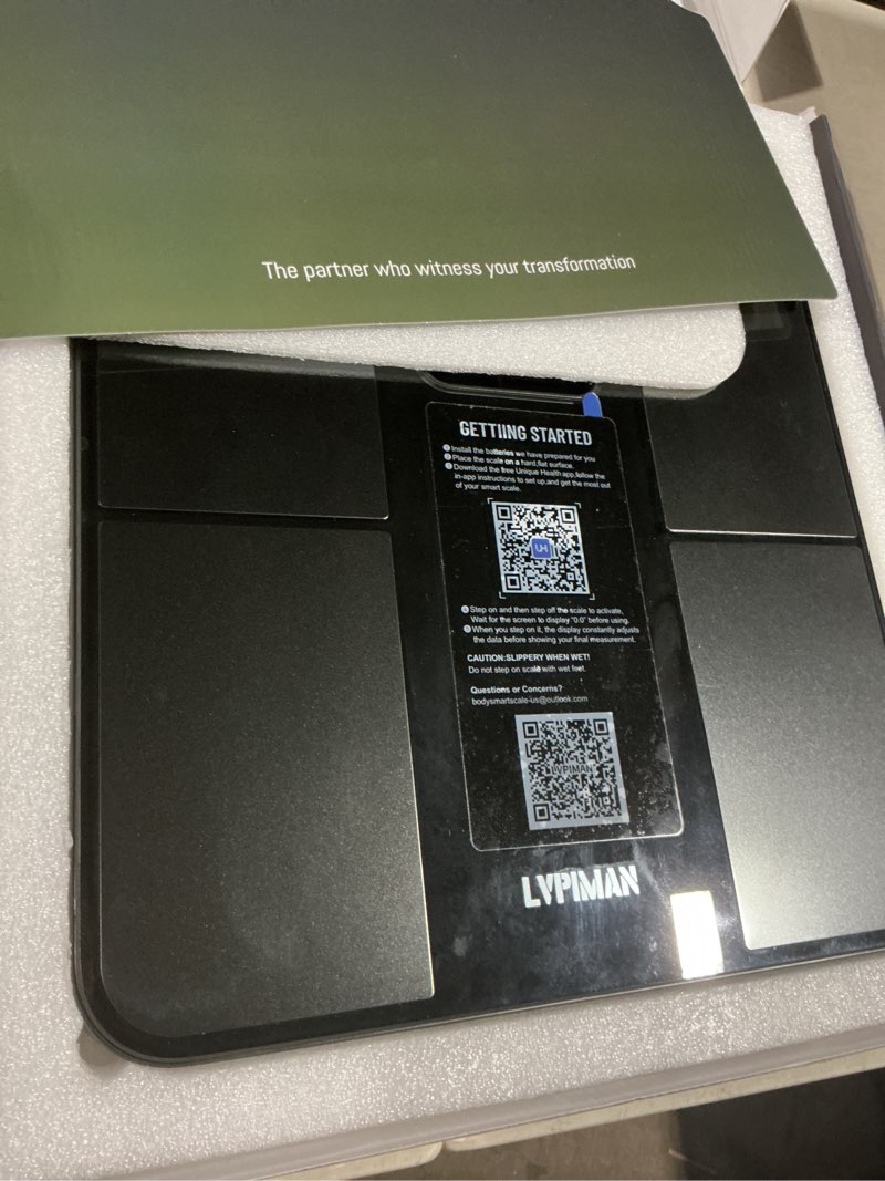 Condition photo showing Good Condition for smart scale for body weight and fat,bmi,muscle mass 57 body composition measurement,8 electrodes digital bathroom scale,with 5.25-inch va color screen on retractable handle,485lbs