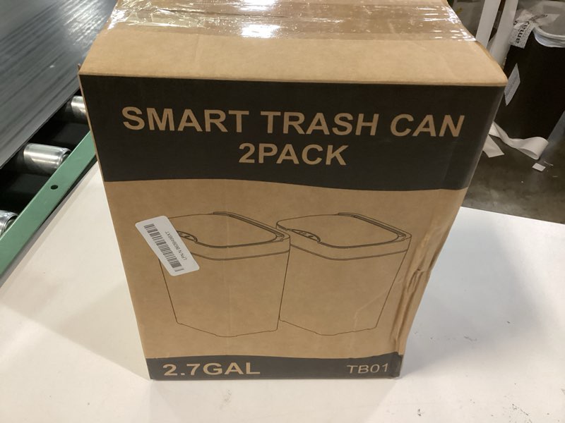 Condition photo showing New/Like New for 2 pack 2.7 gal bathroom trash can with lid, automatic trash can small smart garbage can touchless, slim motion sensor waterproof plastic trash bins for bedroom office kitchen toilet black black 2.7 gal