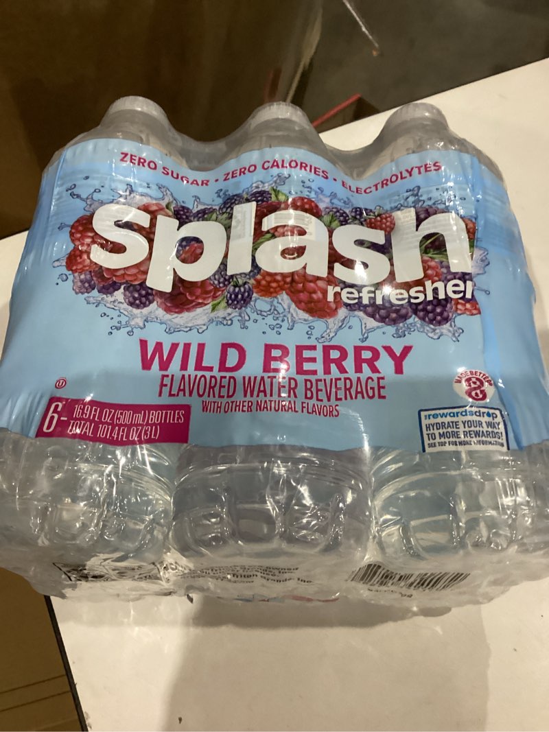Condition photo showing New/Like New for SPLASH REFRESHER Flavored Water Bottles, Wild Berry Flavor - 6-Pack, 16.9 Fl Oz - Refreshing Flavored Bottled Water with Electrolytes - Zero Sugar & Zero Calories Wild Berry 16.9 Fl Oz (Pack of 6)
