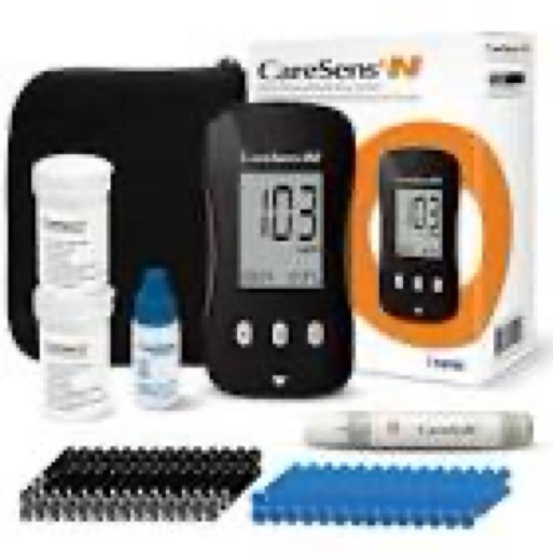 caresens n blood glucose monitor kit with 100 blood sugar test strips, 100 lancets, 1 blood glucose 