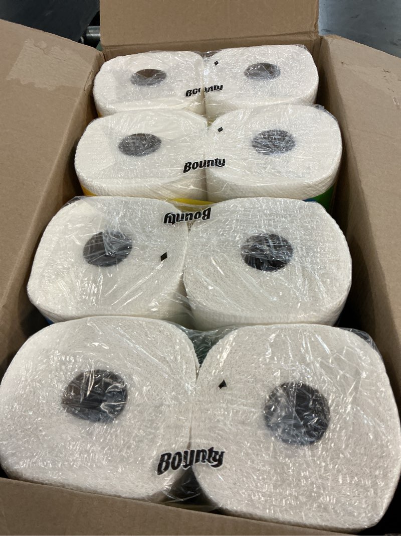 Condition photo showing New/Like New for bounty quick-size paper towels, white, 8 family triple rolls = 27 regular rolls family triple 8 rolls (141 sheets)