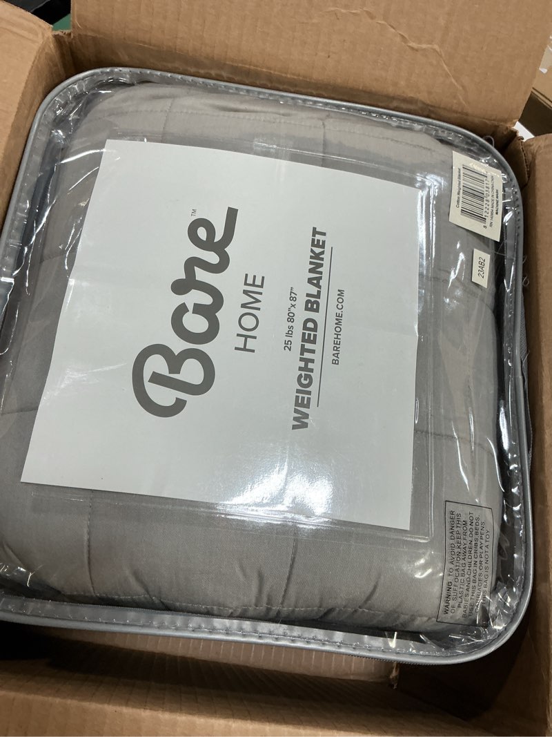 Condition photo showing New/Like New for Bare Home Weighted Blanket for Adults 25lb (80" x 87") - All-Natural 100% Cotton - Premium Heavy Blanket Nontoxic Glass Beads (Light Grey, 80"x87") 80" x 87" 25 lbs 04 - Cotton Light Grey