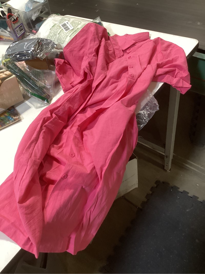 Condition photo showing Good Condition for lookbookstore women's short sleeve button down flowy tiered babydoll denim dress medium aurora pink
