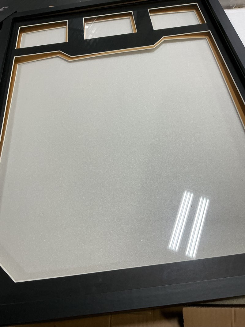 Condition photo showing Good Condition for jersey frame display case 1 pack, large wooden sport jersey shadow box frame with mats and real tempered glass cover for football hockey baseball basketball soccer shirt,black wooden 1 pack