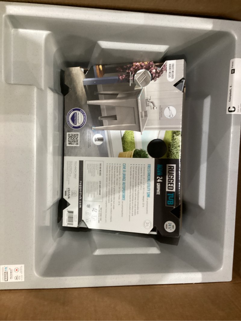Condition photo showing As Is for cambridge resources 23.5-in x 22.875-in 1-basin grey freestanding utility tub with drain and faucet
