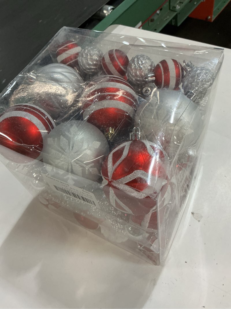 Condition photo showing New/Like New for 75PCS Christmas Ornaments Set Red & White – Shatterproof Xmas Tree Decorations Balls Kit with Tree Topper Star, Tinsel Garland, Hanging Baubles for Holiday Party Décor Indoor Outdoor Red White Silver #75ct