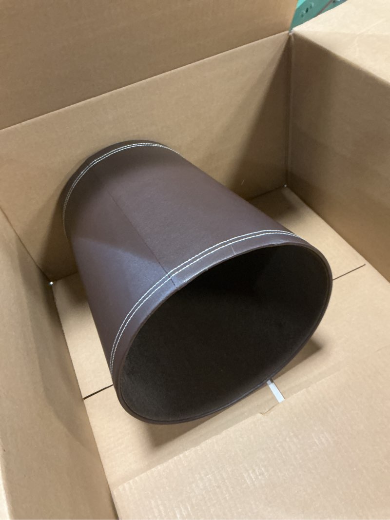 Condition photo showing Good Condition for Sumnacon Round Leather Waste Basket,Small Classic PU Trash Garbage Can Under Desk Cabinet, Contemporary Wastebasket Bin for Home Office Laundry Room Living Room Bathroom Office,Brown