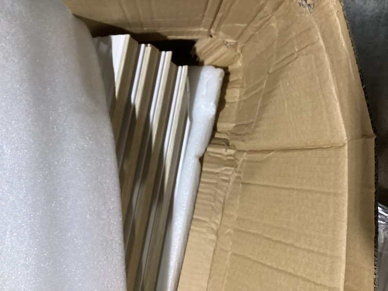 Condition photo showing As Is for wpc slat wall panels 8 pack 96" x 8.2", waterproof fluted wall paneling, accent 3d wall panel for wall decor, bathroom, bedroom, office - widen low grille elm (cover approx.44 sq.ft) 96 x 8.2 inch elm