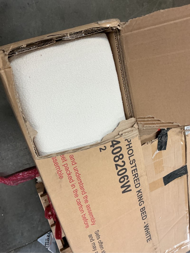 Condition photo showing Good Condition for (pick up 2 box) upholstered king bed - white n736p408206w