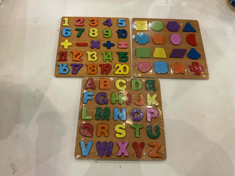 Kids Wooden Puzzle Toy, Shapes, Numbers, Letters