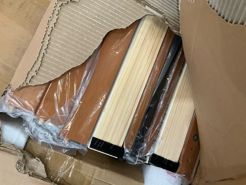 Condition photo showing As Is for zinus leah bamboo platform bed frame with headboard, no box spring needed, wood slat support, easy assembly, queen queen leah