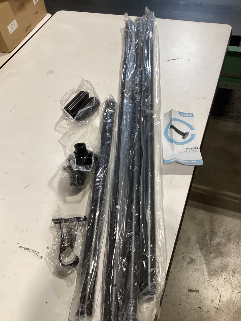 Condition photo showing Good Condition for tension curtain rod 51-165in(4.25-13.75ft), extra long outdoor curtain rod no drilling for window or bathroom patio, adjustable spring shower rod, easy to install never rust, rod diameter 1.26in-black