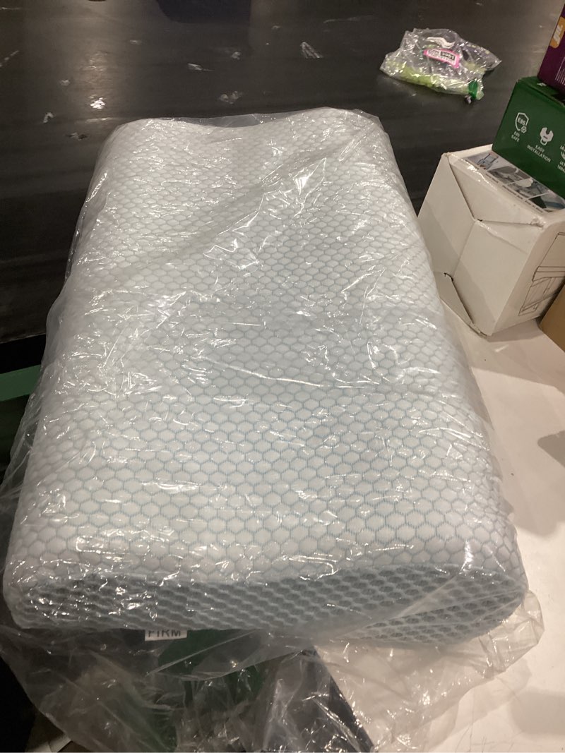Condition photo showing Good Condition for Anvo Memory Foam Pillow, Neck Contour Cervical Orthopedic Bed Pillow for Sleeping Side Back Stomach Sleeper, Ergonomic Design for Neck and Shoulder Pain Relief, Blue White, Firm Blue White FIRM - Standard (24 x 13.4 x 4.7 inches)