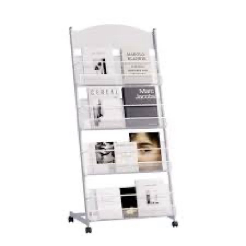 Floor-Standing Magazine Rack 4-tier Newspaper Holder Book Display Shelf brochure Display Stand Floor Suitable for Exhibitions Shopping Malls Hospitals Offices School (white) 