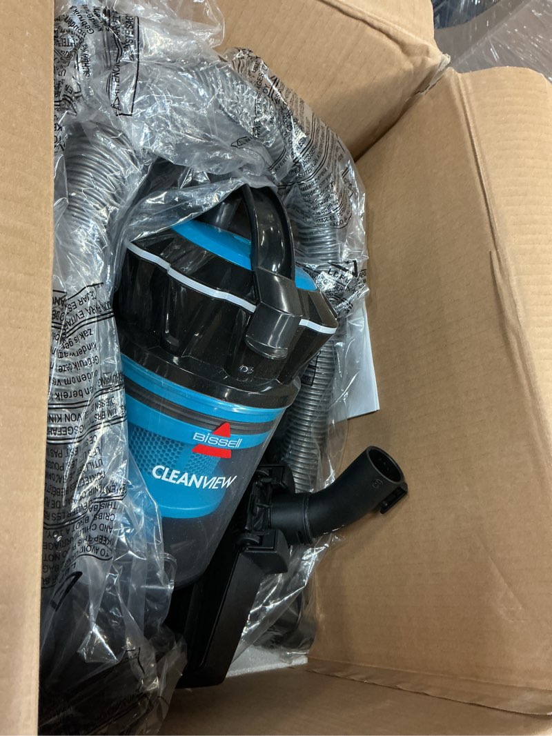 Condition photo showing As Is for bissell cleanview® multi-cyclonic canister vacuum, bagless, corded