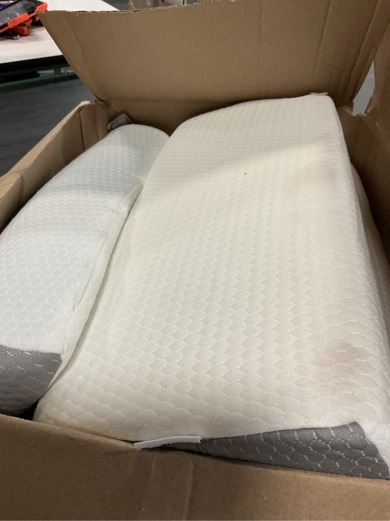 Condition photo showing As Is for ruqmuis 3pcs wedge pillow set for after surgery, adjustable 9&12 inch bed wedge pillow for sleeping, incline pillow wedge for headboard, post surgery, acid reflux, neck&back support, white/grey white/grey adjustable 9&12 inch + 1 head pillow