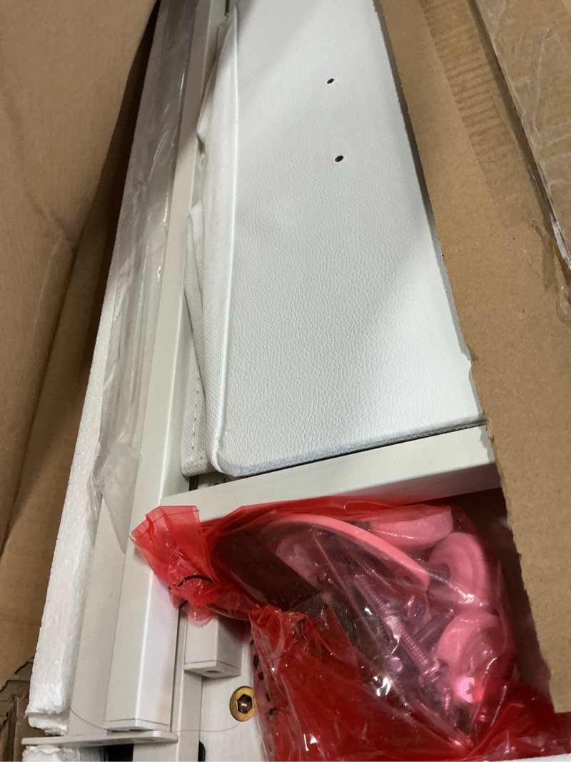 Condition photo showing Good Condition for Furologee White Small Computer Desk with 2 Fabric Drawers for Bedroom,34 Inch Simple Home Office Writing Desk, Vanity Desk with Hooks, Study Table for Adults Student Small Spaces White 34 Inch