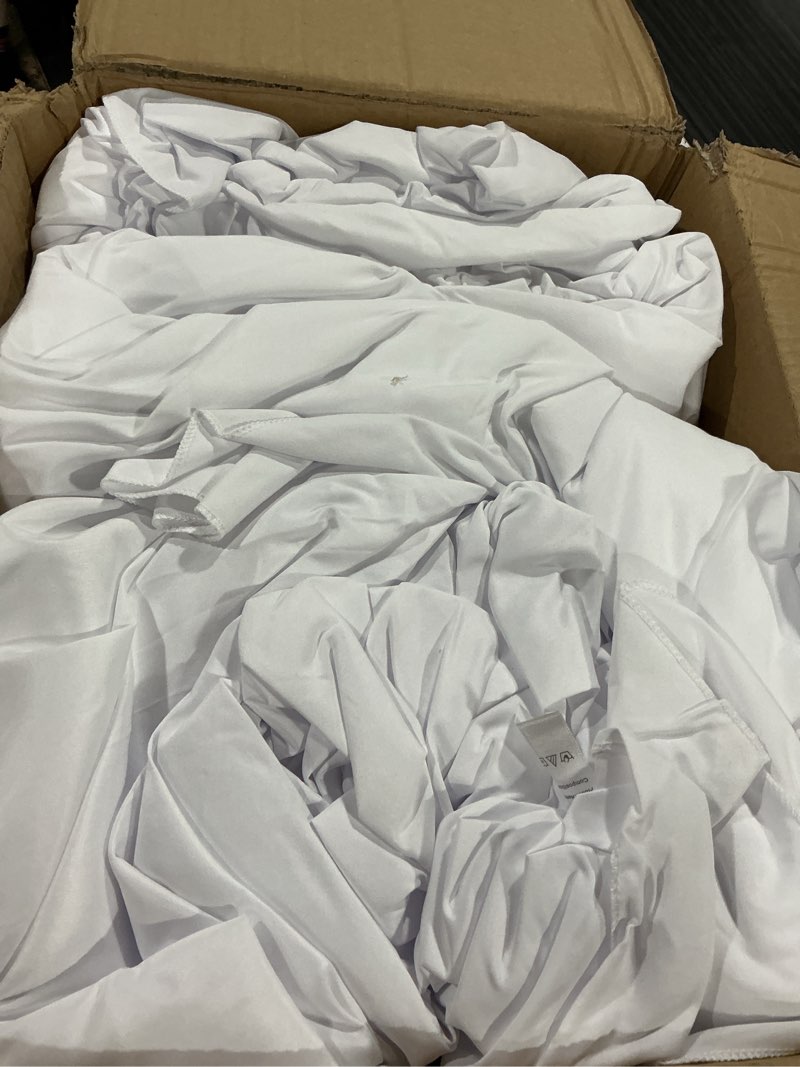Condition photo showing As Is for 120 inch white round tablecloth, 12 pack | wrinkle resistant, for 4ft-7ft round table, polyester fabric, washable table cloth, for dining wedding party buffet white 12 pack - 120 inch round