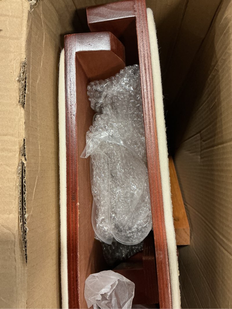 Condition photo showing As Is for PetSafe CozyUp Bed Ramp - Supports Pets Back & Joints - High Traction Carpet Surface - Furniture-Grade Wood - Cherry or White Finish - Heavy Duty Bed Access Ramp - Cherry Cherry Ramp