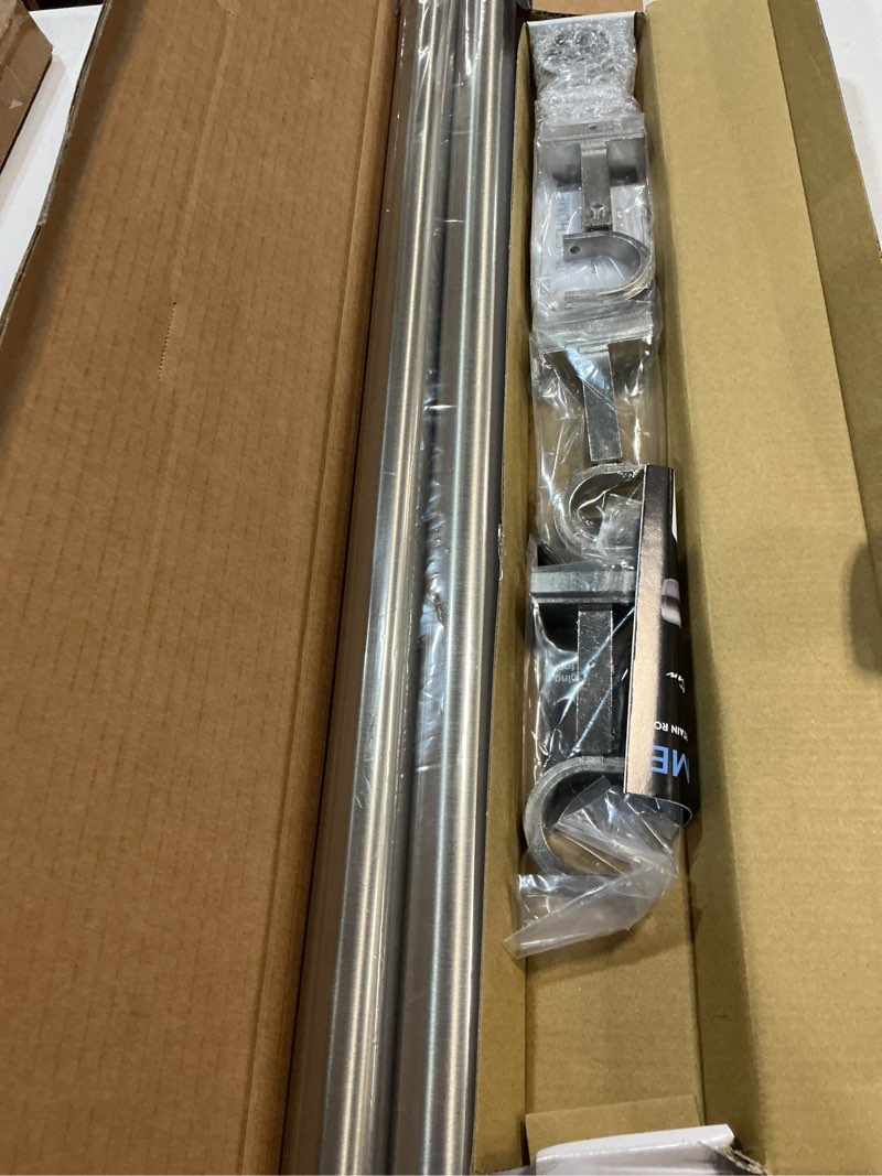 Condition photo showing Good Condition for blasthome® non-adjustable luxury curtain rods for windows, 1 ¼” rod set, 6 foot fixed length (two rods connect for a seamless look), brushed nickel single rod brushed nickel 6 foot