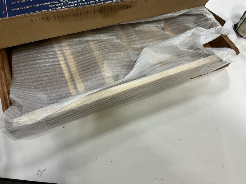 Condition photo showing Good Condition for Extra Large (22") Comfify Square Premium Acacia Wood Ottoman Tray with Handles - Use for Serving Food in Style for Dinner, Breakfast, Snacks, BBQ, Entertaining Guests & More - Brown