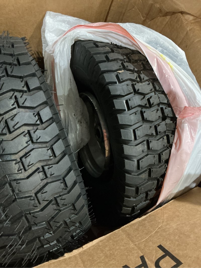 Condition photo showing As Is for ironmax 2-pack 15 x 6.00-6 tires and wheels, 4 pr lawn mower tires with 3/4 inch bushing, 3-4.6 inch centered hub, replacement tires for riding mower & garden cart | 4 pr lawn mower tires with 3/4" bushing, 3"-4.6" centered hub, replacement tires for riding mower & garden cart tap the image to enlarge it 2-pack 15 x 6.00-6 tires and wheels, 4 pr lawn mower tires with 3/4" bushing, 3"-4.6" centered hub, replacement tires for riding mower & garden cart | 4 pr lawn mower tires with 3/4" bushing, 3"-4.6" centered hub, replacement tires for riding mower & garden cart