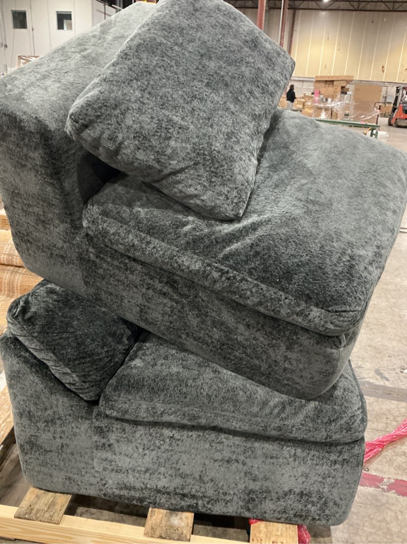 Condition photo showing Good Condition for item similar// kivenjaja 103\" black boneless couches for living room, l-shaped cloud sectional sofa with chaise, corduroy foam compression modular set for apartment home office, no assembly required