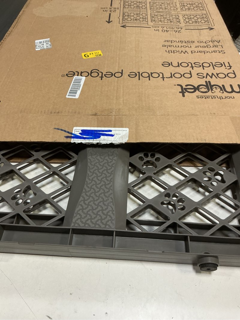 Condition photo showing Good Condition for mypet north states paws portable pet gate: 26-40" wide. pressure mount. no tools needed. made in usa, 23" tall, expandable, durable dog gates for doorways, fieldstone gray