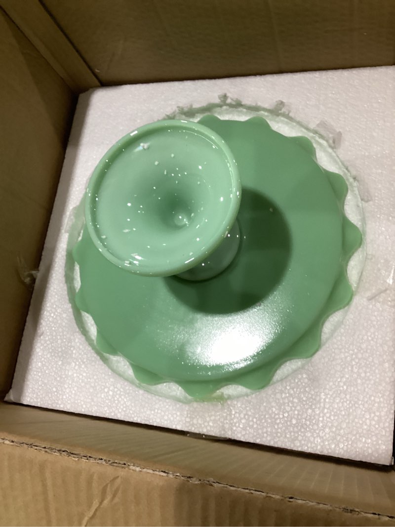 Condition photo showing As Is for  Highbrook 11\" Handmade Jadeite Glass Cake Stand - Ruffle Trim 11\" Cake Stand Green (11\")